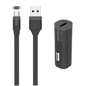 Chargeur de voiture TAB 1USB 1A + cable micro USB reversible 1m Noir