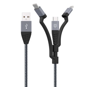 TIGER POWER CABLE 3EN1 USB-A VERS USB-C/LIGHTNING/MICRO-USB 1,2M Gris