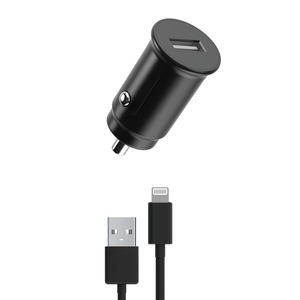 PACK CHARGEUR VOITURE 2,4A + USB A LIGHTNING Noir