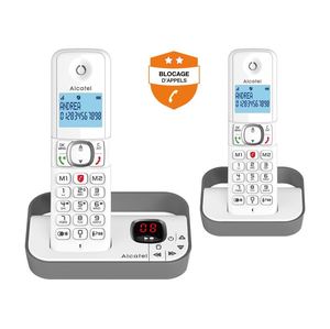 Duo de téléphone fixe sans fil avec base de chargement Alcatel F860 Gris