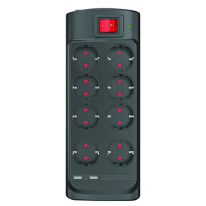 POWER PARAFOUDRE PARASURTENSEUR 8 AC/2 USB-A DE Noir