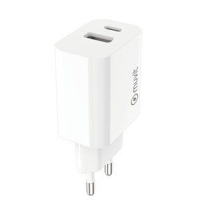 CHARGEUR SECTEUR PD 20W USB-C + QC 18W USB-A BLANC Blanc