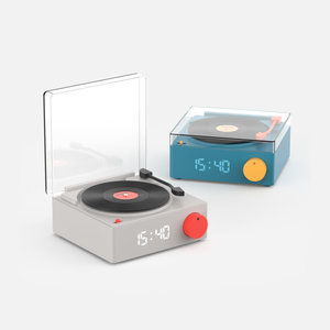 ENCEINTE BLUETOOTH RETRO LOOK PLATINE VINYLE REVEIL SMART Gris