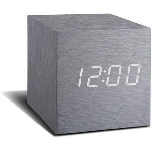 WOODEN CUBE CLICK CLOCK ALUMINIUM WITHE LED Gris
