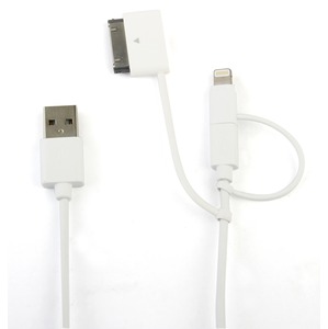 Cable 3 en 1 micro USB 30 PIN Lightning 1m 2.4A Blanc