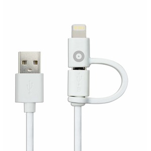 Cable double connectique micro USB + Lightning Blanc