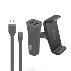 Support voiture grip 360 pour grille d'aération et rotule déporté 80mm+ chargeur allume-cigare 2A USBX2 et lightning MFI