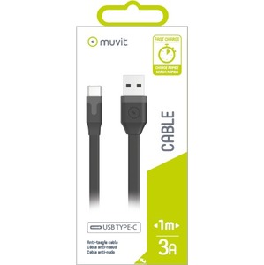 Cable plat type C USB2.0 1m 3A Noir