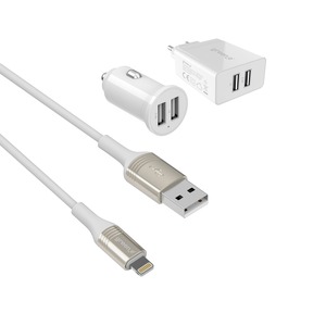 KIT 2USB FASTCHARGE CAR + SECTEUR + CABLE MFI 13M