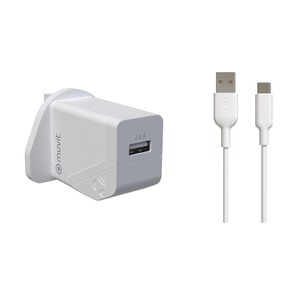 PACK CHARGEUR SECTEUR 12W + CABLE USB C 1.2M BLANC UK MUVIT FOR CHANGE