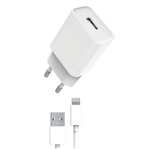 PACK CHARGEUR SECTEUR 2A + CABLE LIGHTNING MFI 1M Blanc